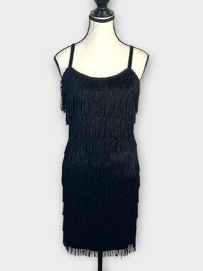 ONYX NITE Little Black Dress Sz 4 Fringe Flapper 90's Retro Cocktail Party